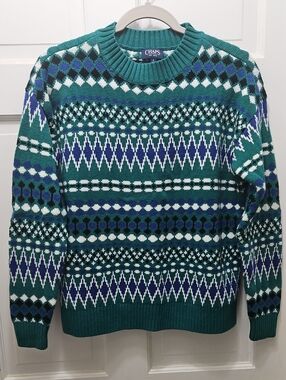 CHAPS Women’s Teal Patterned Crewneck Sweater